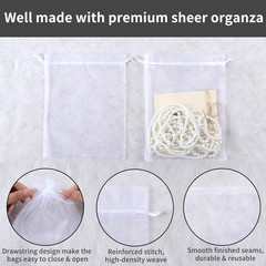 100PCS Premium Sheer Organza Bags, White Wedding Favor Bags, 6.6 x 9 inch Reusab