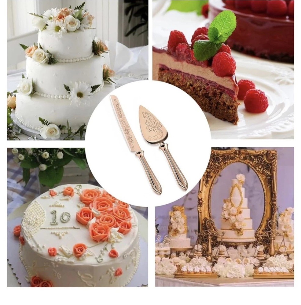 Rose Gold Cake Knife Server Set Deluxe Stainless Steel Cutter (T3)