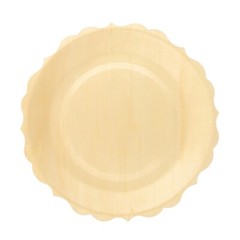 12 Round 9″ Natural Birch Wood Dinner Plates Scalloped Rim Party Events Supplies