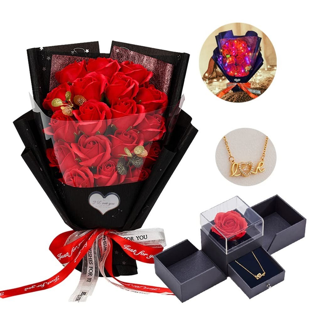 EIGHTOWN Roses Bouquet Artificial Flower – Preserved Red Rose 18, Bright
