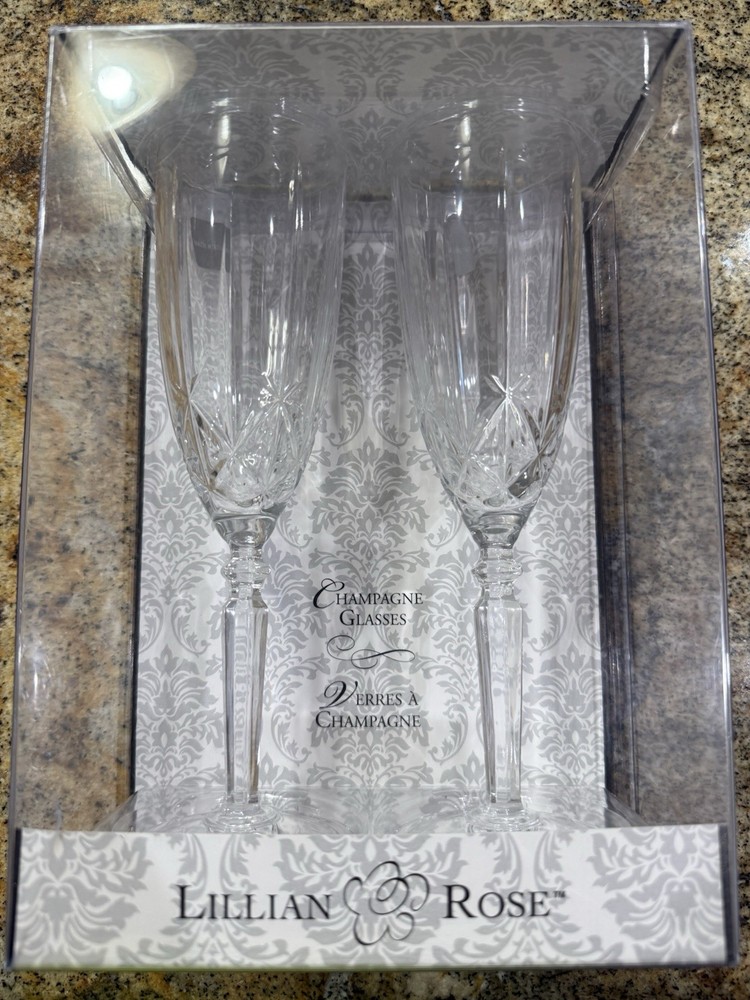 Lillian Rose Crystal Toast Stem Glasses Wedding Champagne Flute Set G305 NIB