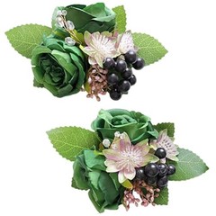 MAFELOE Corsage Boutonniere Set of 2 Pieces, Artificial Flowers Dark Green