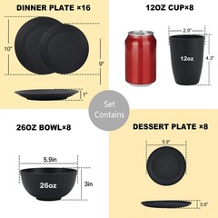 Wheat Straw Dishes Set 40 PCS,Service for 8,Unbreakable and Ruseable Plastic Din