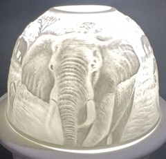 Porcelain Tealight Candle Holder Lithophane Dome 3-D Elephants Projection Images