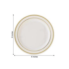 Plastic IVORY with Gold Rim 6″ PLATES Disposable Party Wedding WHOLESALE