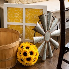 Bright Artificial Yellow Sunflower Fall Floral Hanging Kissing Ball 7″Dia #588