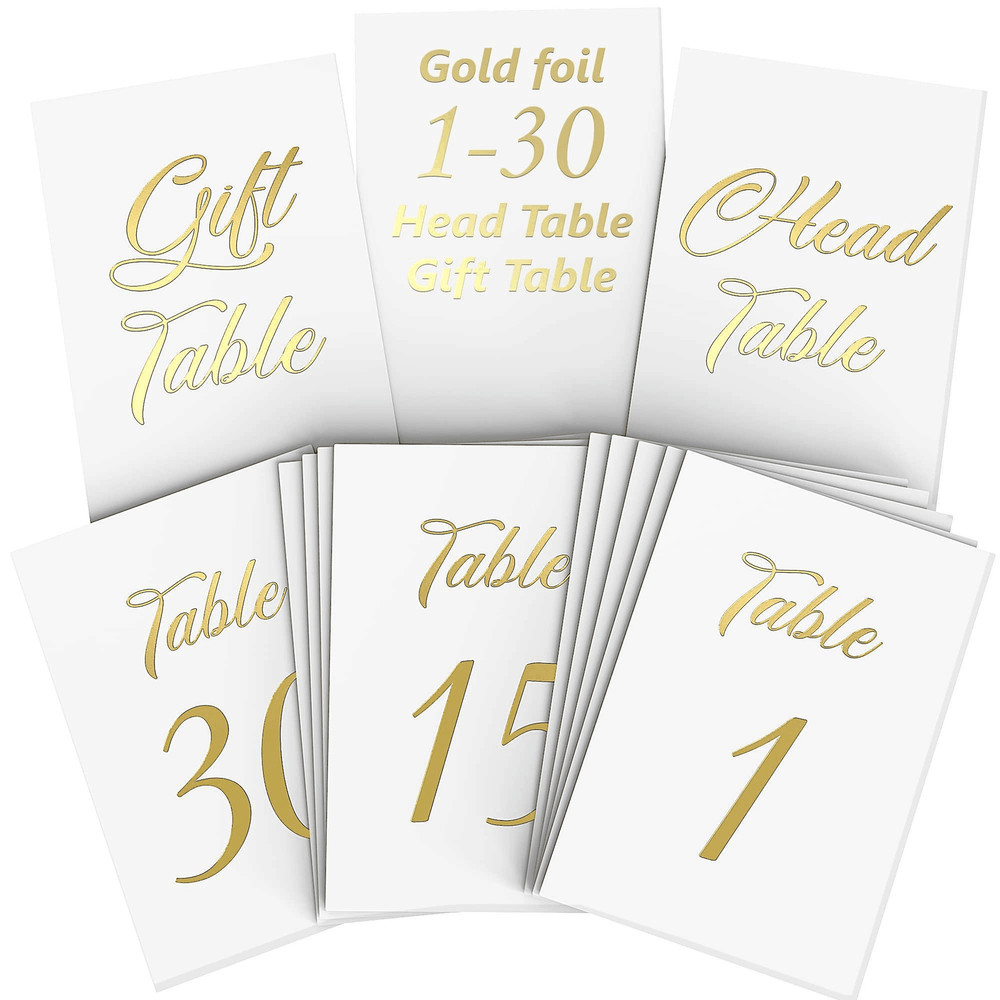 Gold Table Numbers 1 30 for Wedding Reception Gold Foil Table Number Cards