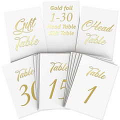 Gold Table Numbers 1 30 for Wedding Reception Gold Foil Table Number Cards