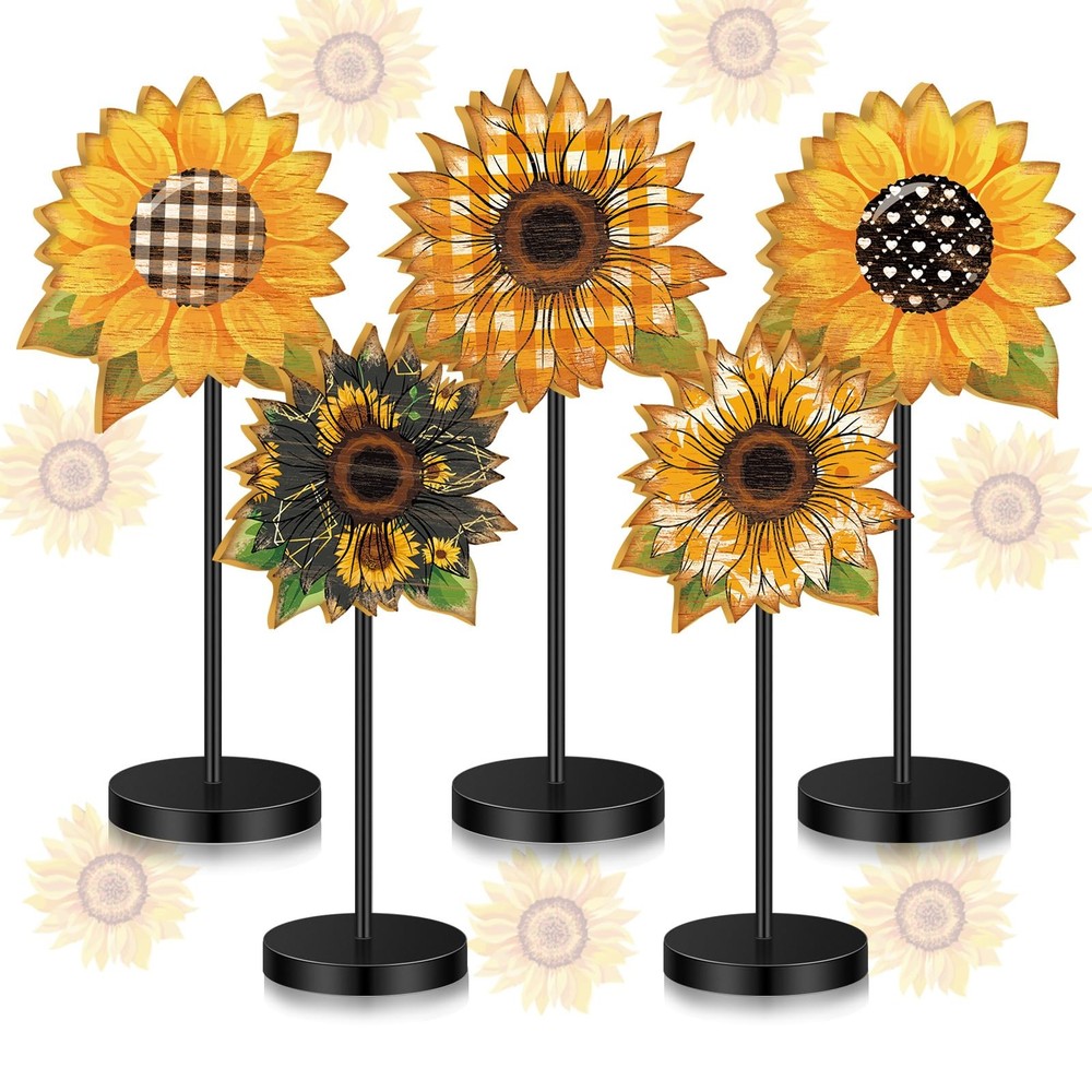 Yousoontic 5 Pcs Summer Sunflower Table Decor Standing Bright Color