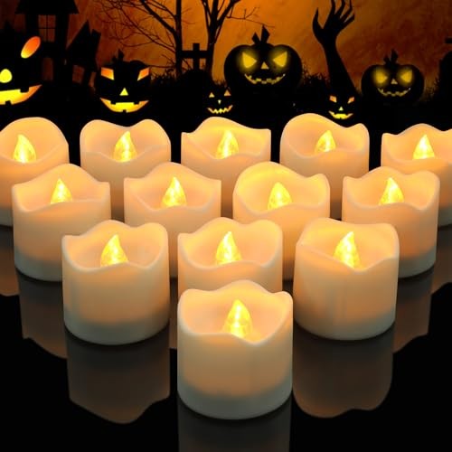 12PCS Warm Yellow Flameless LED Candles with White Base,Yellow Light