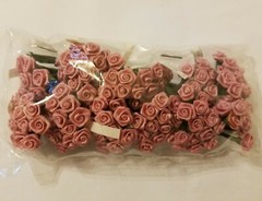 Lot 144 pcs Mini Tiny Pink Satin Ribbon Roses Flowers 10mm 3/8″ on Wire Stem