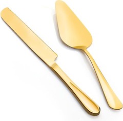 2-Piece Premium Cake Cutting Set, Knife and Server with Serrated Design (Silver)