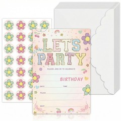 Let’s Party! Birthday Invitations – Cute Flower – 20Pcs Double-Sided Fill- In…