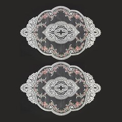 2Pcs Oval Embroidered Retro Lace Placemats for Home 14.6 X 9.8 Inch White