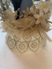 Vintage 1950s Wedding Anniversary Cake Topper Couple in Arch Bells Blue Dress