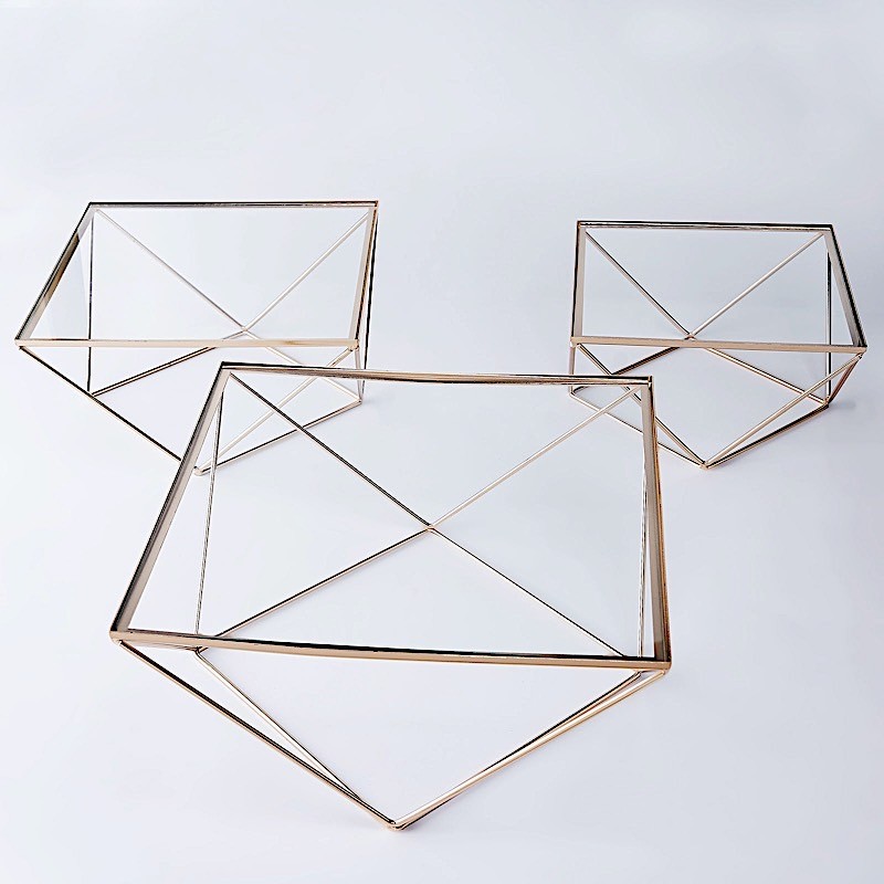 3 GOLD CLEAR Metal Glass Geometric CAKE STANDS Party Wedding Events Decorations