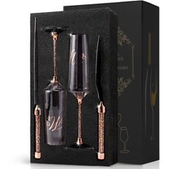 Wedding Cake Knife and Server Set, Champagne Flutes Engraved Mr and Mrs for W…