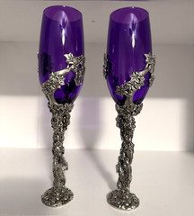 Pewter Toasting Flutes Wedding Champagne grape Heart Wine His and Hers Glass Set