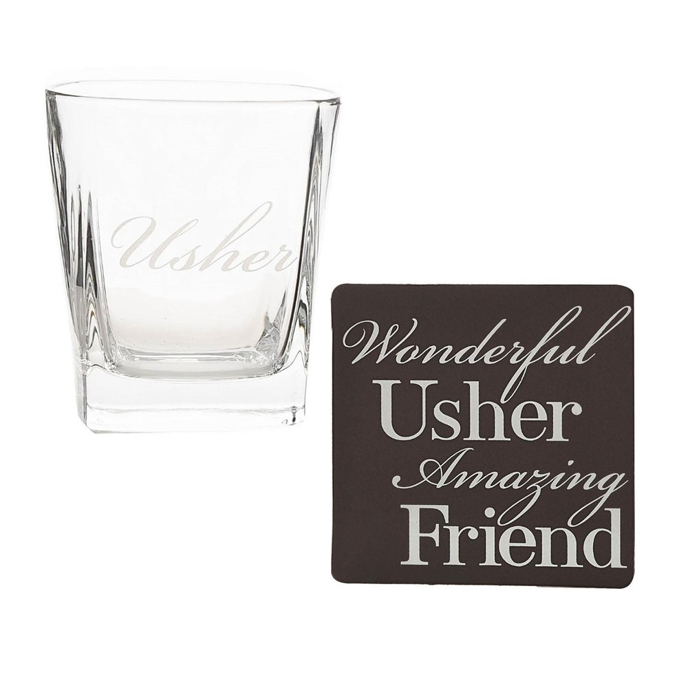 Wedding Whisky Glass and Coaster Set – Boxed Thank You Gift – Usher