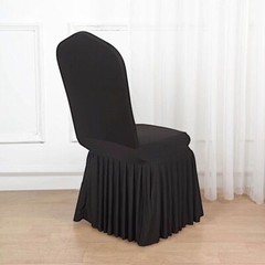 BLACK Ruffle Pleated Skirt Fitted Spandex Banquet CHAIR COVER Party Decorations