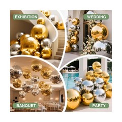 Silver Inflatable Mirror Ball, Reusable Large Event PVC Disco Ball, Bubble Ba…