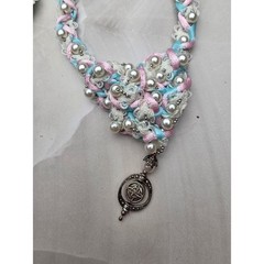 Pastel Handfasting Cord Braided Ribbon Lace Rose Quartz Pentacle Charms 53in D1