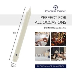 Colonial Candle Unscented Taper Candle Classic Collection Ivory 8 In Pack Of 12