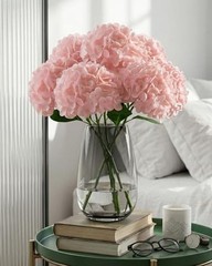 3Pcs Real Touch Hydrangea Artificial Flowers – 16.7″ 3D Latex Light – Pink