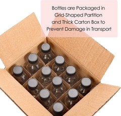 12 Pack, 2 oz Small Clear Glass Bottles w/Lid & 3 Funnels – 60ml Boston