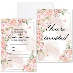 ZSHFMY Birthday Invitations Cards For Girls, Quinceanera 4×6 inches, pink
