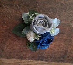 Navy Blue Gray Bridal Bouquet and Sola Wood Natural Lasting Wedding Prom Flowers