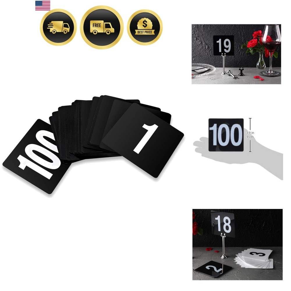 Double Side Plastic Table Numbers 4×4 Inch Black and Grey for Restaurants
