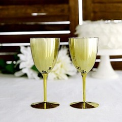 Gold Premium Metallic Plastic 8 oz Wine Glasses Disposable Party Events Wedding
