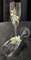 Lillian Rose White orcelain Rose Wedding Toasting Glass Flutes – Set of Two