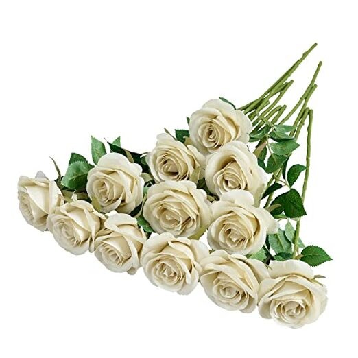 12pcs Roses Artificial Flowers Fake Rose Beige Silk Roses Tan Silk Beige Taupe