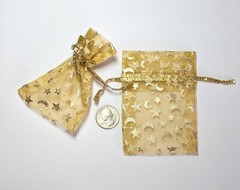 Organza Bags Print Gold Star Moon Organza Gift Pouch Candy Favor 3×4″ 24 pcs