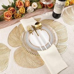 Evevda Gold Leaf Shaped Vinyl Placemats for Dinner Table Set of 8,