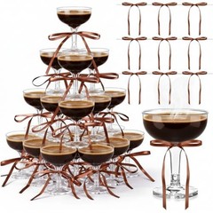 Set Disposable Plastic Coupe Glasses 5 oz With Satin Ribbon Bow 30 Coffee
