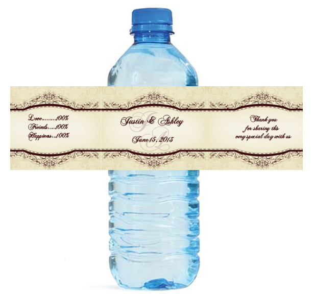 100 Elegant Vintage Wedding Water Bottle Labels Waterproof COLOR 8″x2″ wrap