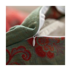 MKXI Red Floral Queen Duvet Cover Set Cotton Guaze Textured Shabby Chic Flowe…