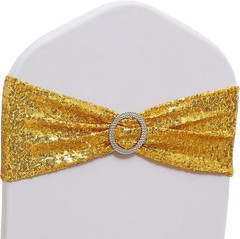 Pack of 50 Spandex Sequins Chair Sashes Gold Chair Bands with Buckles, Chairs