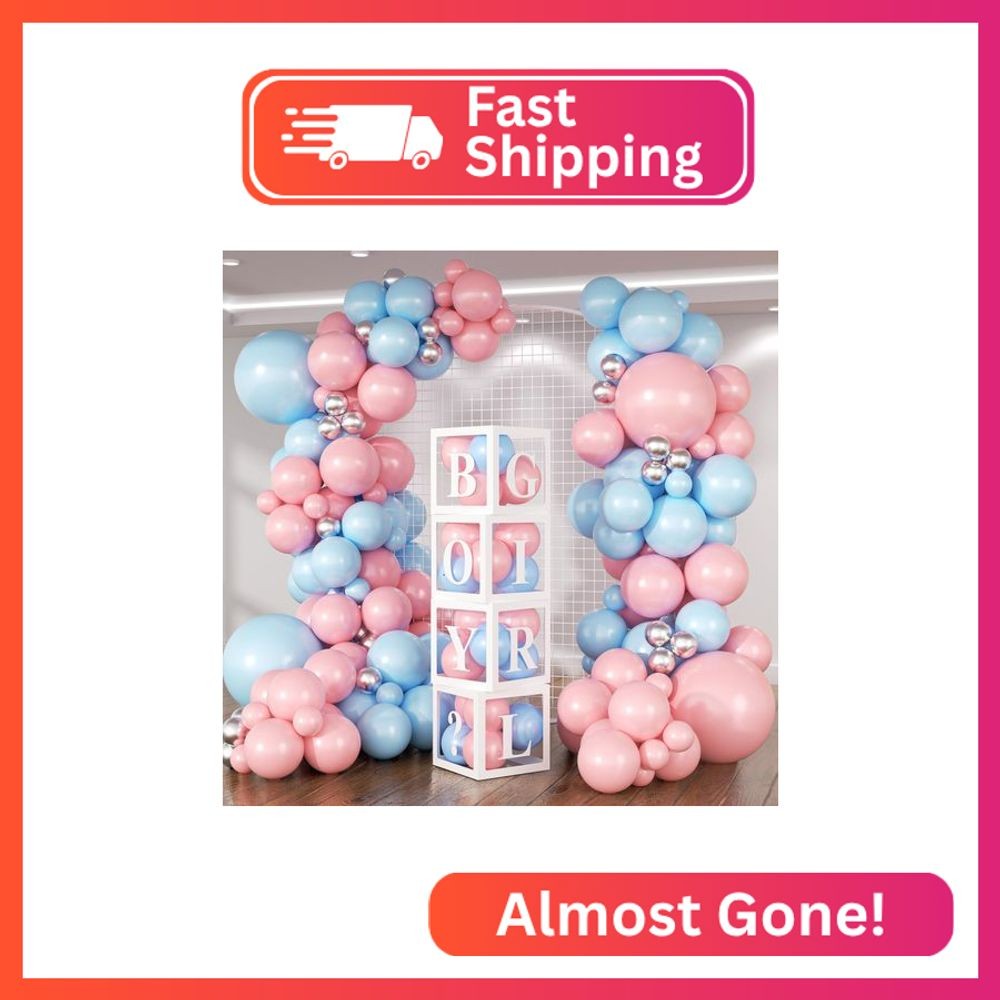 HKYOOD 140Pcs Gender Reveal Balloon Garland Arch Kit – Pink and Blue Balloons Si