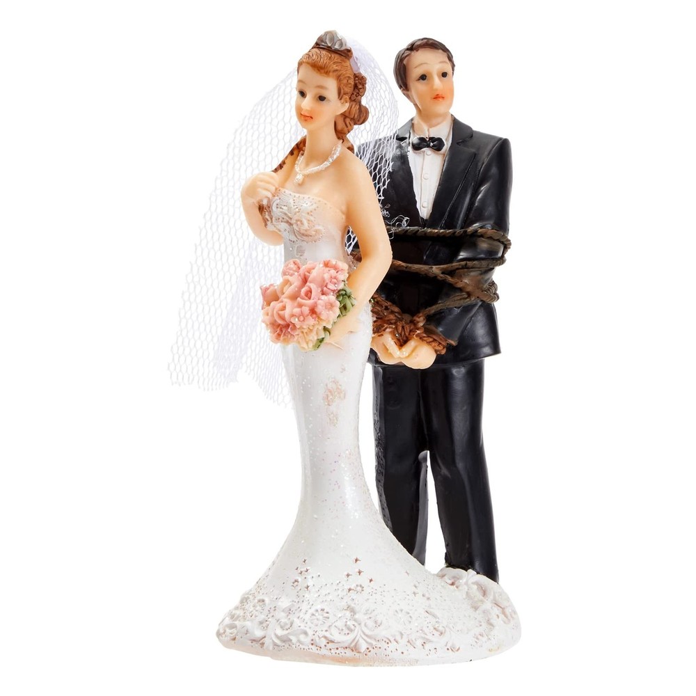 Juvale Funny Wedding Cake Topper, Bride Tied Up 2.6 x 4.6 x 2.3 inches, White