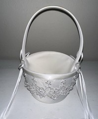 White Flower Girl Basket Satin with Bows Wedding