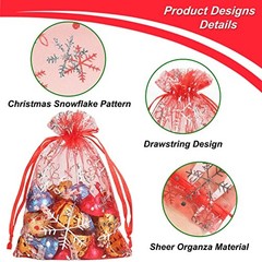 100pcs Snowflake Organza Bags Christmas 4×6 inch 1 Count (Pack of 100) Red