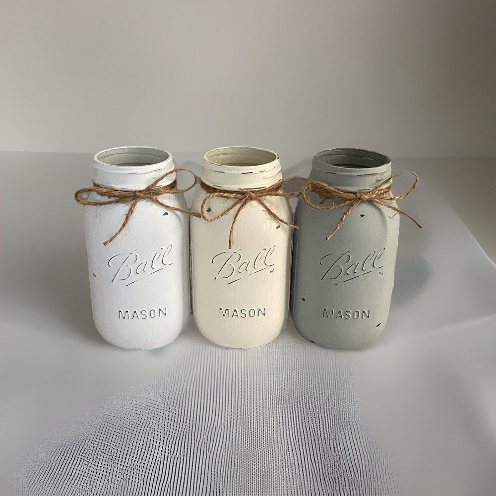 Set of 3 chalk painted distressed Quart size mason jar vases…mix & match colors!