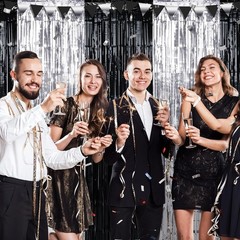 6 Pack 3.3Ft x 6.6Ft Graduation Foil Fringe Curtain Backdrop Decorations, Bla…