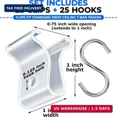 Gluposti Drop Ceiling Grid Clips for Hanging with S Hooks, Clear, 50 Pieces | Pl