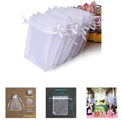 100PCS Sheer Organza Bags White Wedding Favor Bags with Drawstring 4×4.72