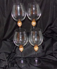 Set of 4 Wine glasses , Gold Crystal diamond Ball on The stem & Clear Trim.
